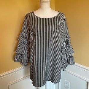 Ava & Viv Striped Ruffle 3/4 Sleeve Blouse